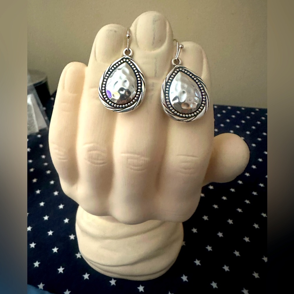 Vintage -Uniquely Carved Silver Dangle Earrings